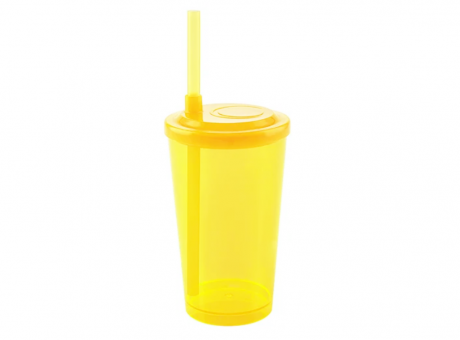 Imagen de VASO CALDERETTA 300ML TP Y PAJITA NEON AMARILLO