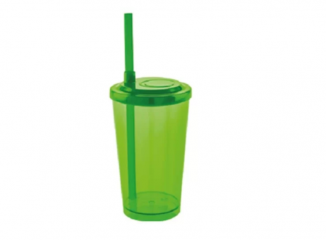 Imagen de VASO CALDERETTA 300ML  C/TAPA Y PAJITA NEON VERDE