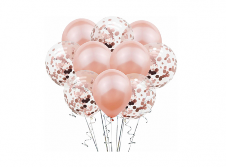 Imagen de GLOBO CONFETTI/LATEX C/ CINTA 5P ROSA DORADO