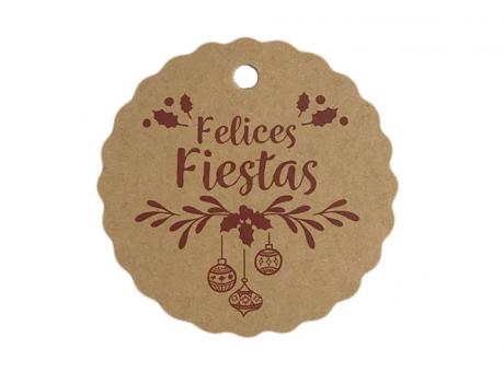 Imagen de ETIQUETA CIRCULAR \\"FELICES FIESTAS\\" 10P (6.5CM) NATURAL  (DS)