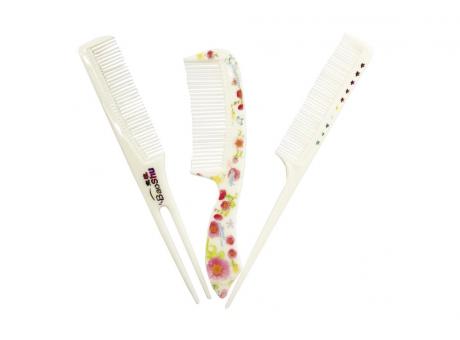 Imagen de SET DE PEINES PLASTICO C/MANGO ESTAMPA FLORES 25X11,5CM