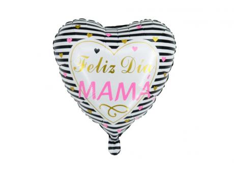 GLOBO CORAZON \\\\"FELIZ DIA MAMA\\\\" (45CM) BLANCO/NEGRO