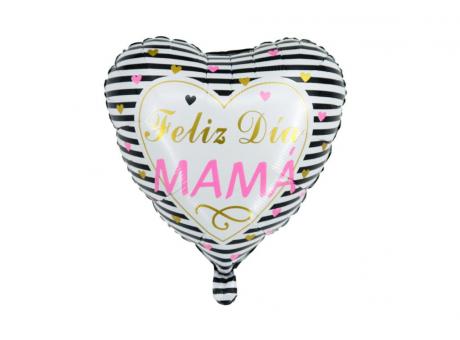 Imagen de GLOBO CORAZON \\\"FELIZ DIA MAMA\\\" (45CM) BLANCO/NEGRO