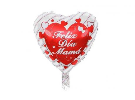 GLOBO CORAZON \\\"FELIZ DIA MAMA\\\" (45CM) ROJO