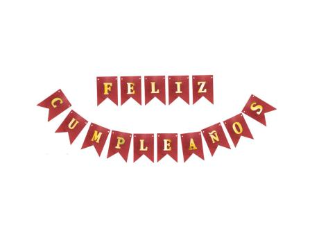 Imagen de BANDERIN FELIZ CUMPLEAÑOS ROJO CON BRILLO A1523