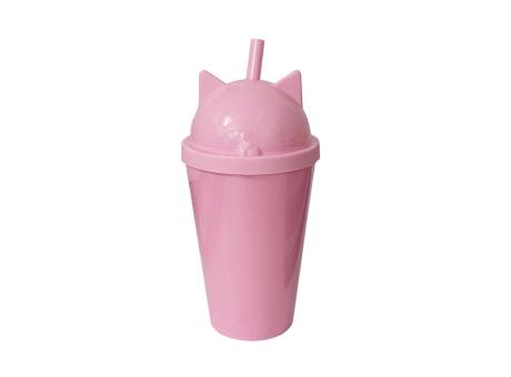 VASO ANIMALES PS 350 ML CAT ROSA BEBE LISO