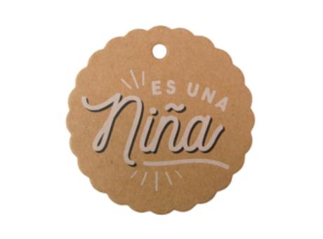 ETIQUETA CIRCULAR \\\"ES UNA NIÑA\\\" 10P (6.5CM) NATURAL