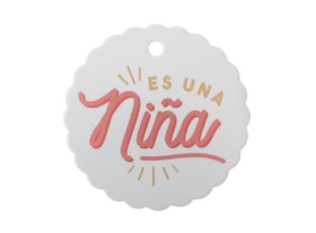 ETIQUETA CIRCULAR \\\"ES UNA NIÑA\\\" 10P (6.5CM) BLANCO