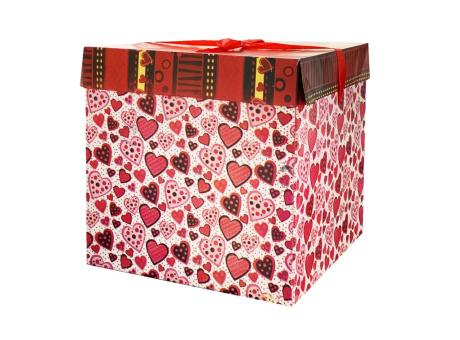 CAJA CUBO CORAZONES AMOR 22X22CM - PY