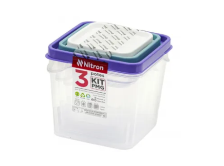CONJUNTO DE RECIPIENTES CUADRADOS CON 3 PIEZAS - 250ML / 450ML / 800ML COLORS R: 324.006.574 NITRON