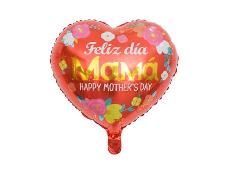 GLOBO CORAZON \\\"FELIZ DIA MAMA\\\" (45CM) ROJO