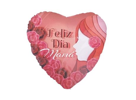 GLOBO CORAZON \\\"FELIZ DIA MAMA\\\" (45CM) ROJO