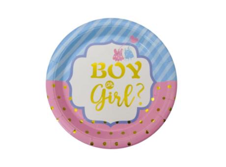 PLATOS PAPEL CIRCULAR \\\"BOY OR GIRL?\\\" 10P (18CM) CELESTE/ROSADO