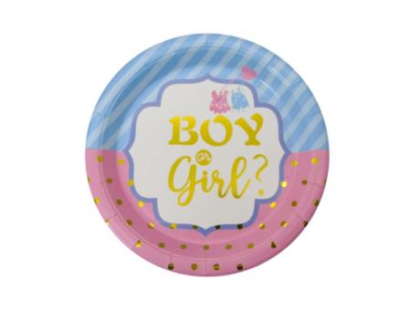 PLATOS PAPEL CIRCULAR \\"BOY OR GIRL?\\" 10P (18CM) CELESTE/ROSADO