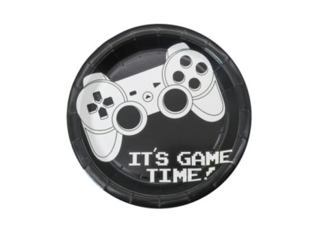 PLATOS PAPEL CIRCULAR \"IT'S GAME TIME!\" 10P (18CM) NEGRO
