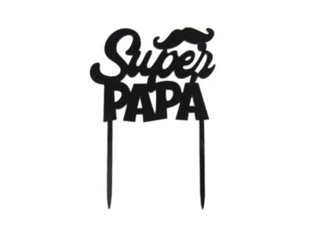 Imagen de ADORNO TORTA \"SUPER PAPA\" (10.5X15) NEGRO