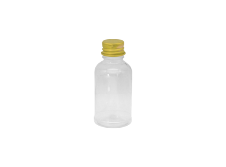 BOTELLA PLASTICO 10P (3.5X8.5) C/ TAPA DORADO