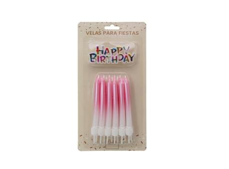 VELAS DECORATIVAS \"HAPPY BIRTHDAY\" 12P (8CM) ROSADO