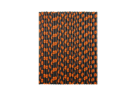 Imagen de PAJITA PAPEL 25P (19.5CM) CALABAZA NARANJA/NEGRO