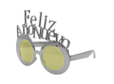 LENTE FELIZ AÑO NUEVO REDONDO PLATEADO