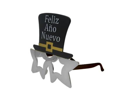 LENTE SOMBRERO \"FELIZ AÑO NUEVO\" NEGRO/PLATEADO