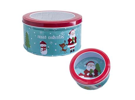 Imagen miniatura de LATA CIRCULAR NAVIDEÑO CON VISOR (13.5X7CM) CELESTE