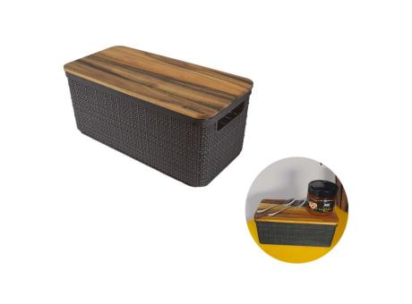 CESTA M DE YUTE ALARGADA NEGRA CON TAPA DE MADERA R: 257.006.M03 NITRON