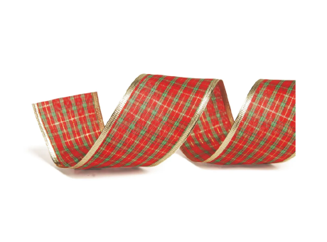 Imagen miniatura de CINTA NAVIDAD 3,8X9,14CM NAVIDEÑA CUADRILLE BORDE ROJO