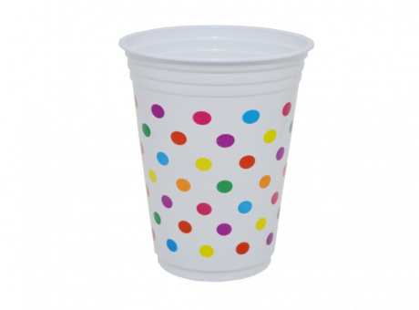 Imagen miniatura de VASO PLAST. COPOBRAS 300 ML C/ 30 MOTAS COLOR