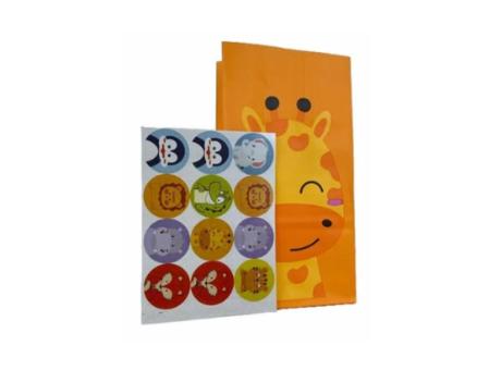 BOLSA PAPEL JIRAFA 12P (24X13X8CM) CON CALCOMANIA NARANJA