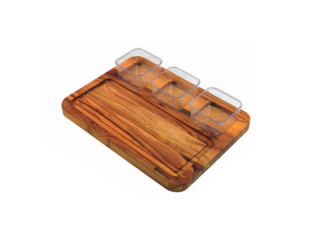 Imagen miniatura de TABLA DE SERVIR DE TECA CON 3 RECIPIENTES 686.004.M00 NITRON