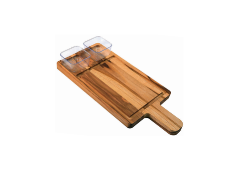 Imagen miniatura de TABLA DE SERVIR DE TECA CON MANGO Y 2 RECIPIENTES 684.004.M00 NITRON
