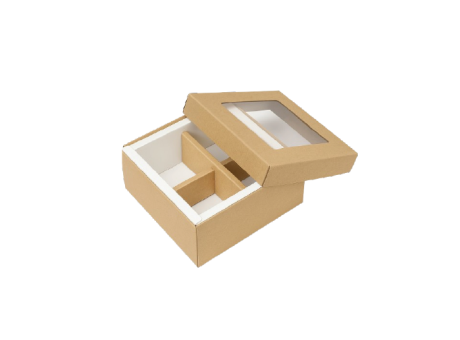 CAJA CON 4 DIVISIONES Y VISOR 5P (10X10X4CM) BLANCO/NATURAL
