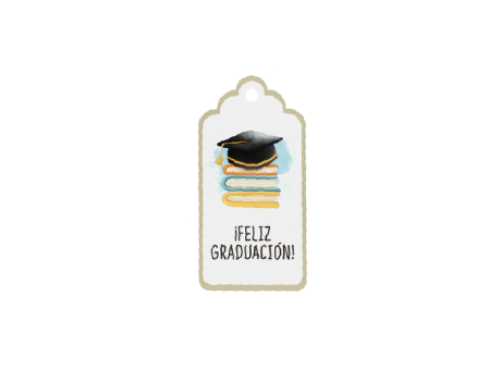 ETIQUETA FELIZ GRADUACION 10P (5X10CM) BLANCO/DORADO