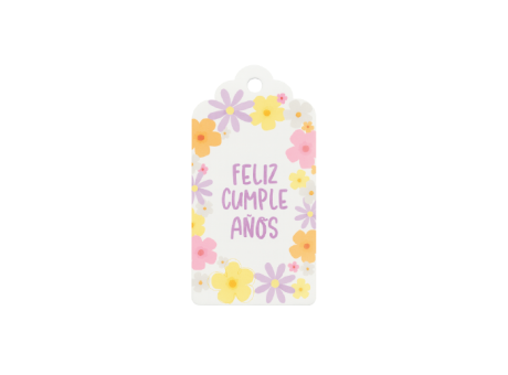 ETIQUETA FELIZ CUMPLEAÃOS FLORES 10P (5X10CM) BLANCO