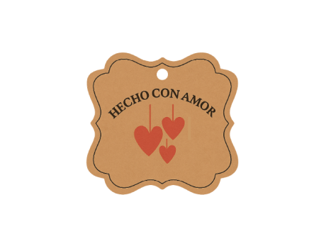 ETIQUETA HECHO CON AMOR CUADRADO 10P (6X6.5CM) NATURAL