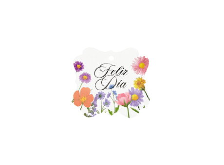ETIQUETA FELIZ DIA FLORES CUADRADO 10P (6X6.5CM) BLANCO