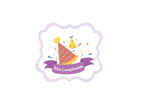 ETIQUETA FELIZ CUMPLEAÃOS CUADRADO 10P (6X6.5CM) BLANCO/LILA