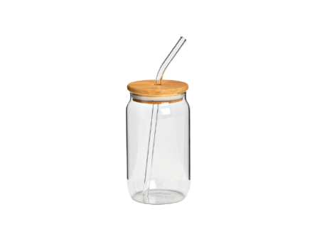 VASO DE VIDRIO 500 ML CON TAPA DE BAMBÚ Y PAJITA E-6340-500ML