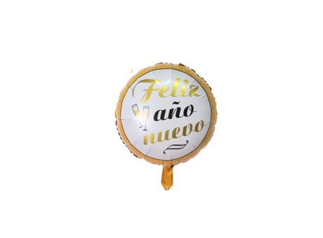GLOBO FELIZ AÑO NUEVO REDONDO (45CM) DORADO/BLANCO