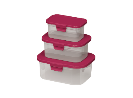 KIT DE RECIPIENTES CON TAPA FIJA, 3 PIEZAS - ROSA 821.004.087 NITRON