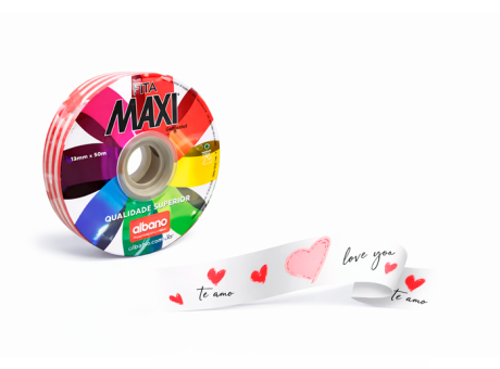 FITA ESP MAXI 32X100 PAPER LOOK ESTAPM CORAZON DULCE BLANCO ROSA