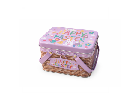 CAJA DE LATA HAPPY EASTER (15.5X10.5X13CM) PURPURA