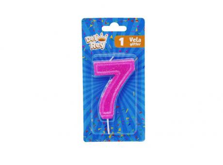 Imagen de VELA CON GLITTER N°7 ROSA DEL REY SW