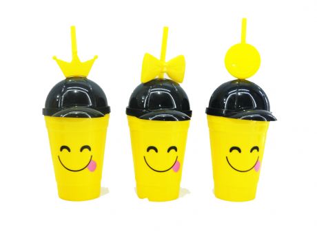 Imagen de VASO CON PAJITA EMOJIS SOMBRERO XX