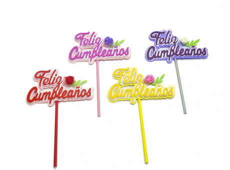 Imagen de TOPPER FELIZ CUMPLE FLOR