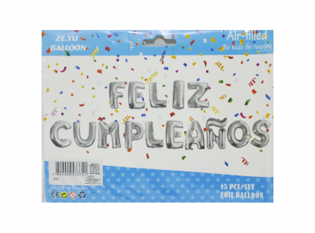 Imagen de GLOBO METALIZADO, CUMPLEANOS LETRAS \\\\"FELIZ CUMPLEANOS\\\\", PLATEADO 40CM, 16\\\\"