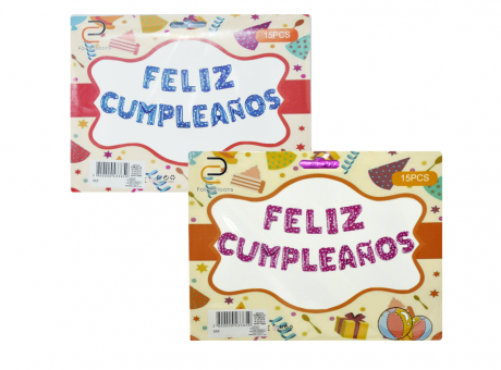 Imagen de GLOBO METALIZADO LETRAS \\"FELIZ CUMPLEANOS\\", ROSADO, CELESTE 40CM, 16\\" (DS) (DS)
