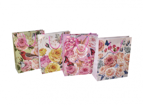 Imagen de BOLSA DE PAPEL REGALO FLOR MEDIANO,PAPEL,ROSAS, DIFERENTES DISEÑOS Y COLORES