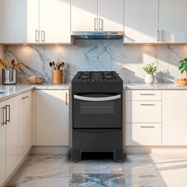 Imagen de COCINA A GAS TOKYO BRAVO GLASS NEGRO 4H C/ENCENDIDO HORNO 50 LTS LIMPIA FACIL